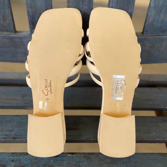 Circus by Sam Edelman Janessa Sandals 9.5 Cream Slip-On Strappy Square Toe Heels - Picture 6 of 8